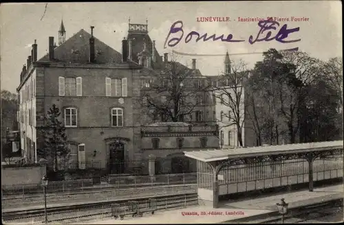 Ak Luneville Meurthe et Moselle, Institution Saint Pierre Fourier, la Gare