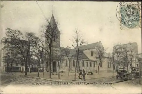 Ak Levallois Perret Hauts de Seine, Place de l'Eglise