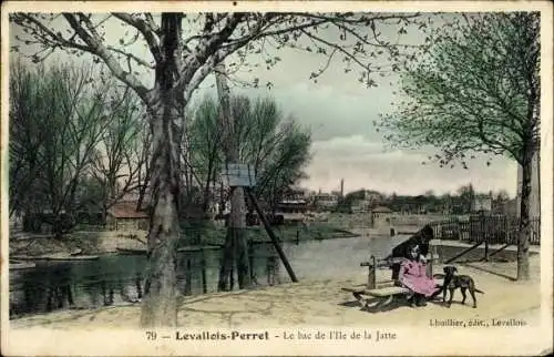 Ak Levallois Perret Hauts de Seine, Le bac de l'Ile de la Jatte