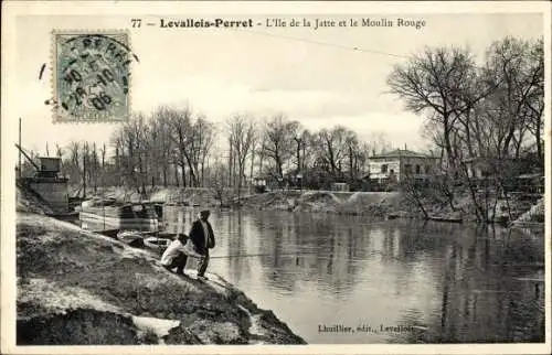 Ak Levallois Perret Hauts de Seine, L'Ile de la Jatte et le Moulin Rouge