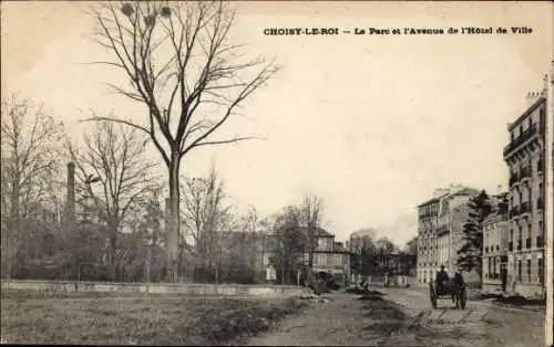 Ak Choisy le Roi Val de Marne, Le Parc et l'Avenue de l'Hotel de Ville