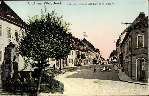 Ak Königsbrück in der Oberlausitz, Schlossstraße mit Kriegerdenkmal