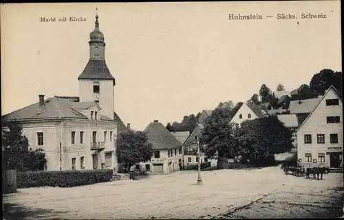 Ak Hohnstein Sächs. Schweiz, Markt mit Kirche