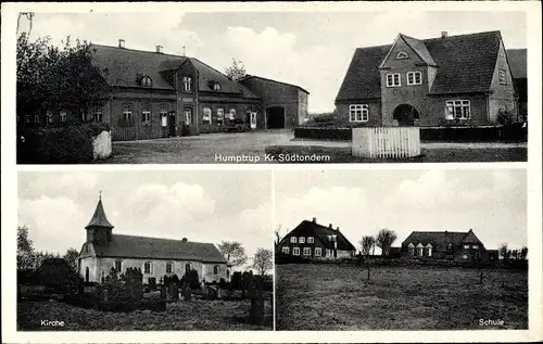 Ak Humptrup in Nordfriesland, Dorfpartie, Kirche, Schule