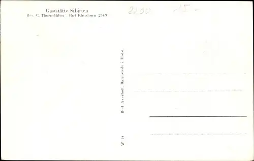 Ak Elmshorn Schleswig Holstein, Gaststätte Sibirien, Besitzer G. Thormählen