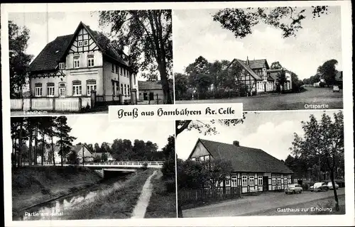 Ak Hambühren in Niedersachsen, Landheim, Ortspartie, Gasthaus zur Erholung, Partie am Kanal