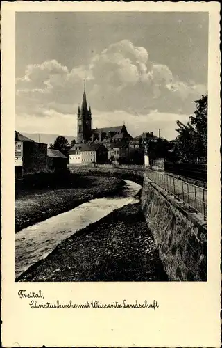 Ak Freital in Sachsen, Christuskirche, Weisseritz Landschaft