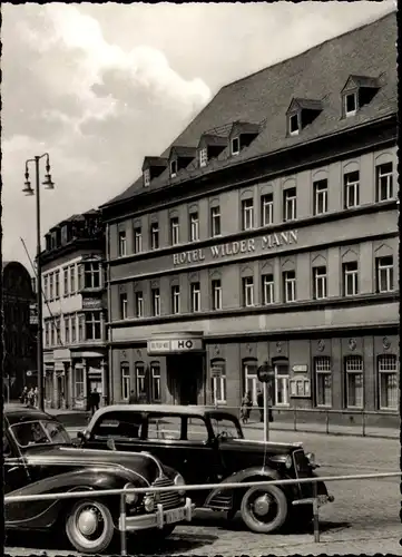 Ak Annaberg Buchholz im Erzgebirge, HO Hotel, Gaststätte Wilder Mann, Autos