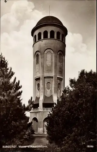 Ak Burgstädt in Sachsen, Taurastein, Wasserturm, Aussichtsturm