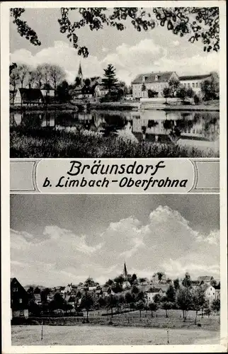 Ak Bräunsdorf Limbach Oberfrohna Sachsen, Gesamtansicht, Wasserpartie