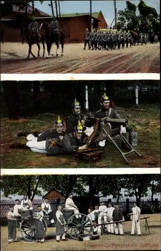 Ak Zeithain in Sachsen, Truppenübungsplatz, Regiment, Soldaten an MG auf Lafette