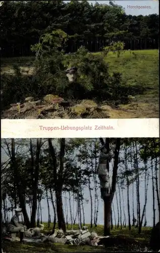 Ak Zeithain in Sachsen, Truppenübungsplatz, Horchposten, Soldaten im getarnten Versteck