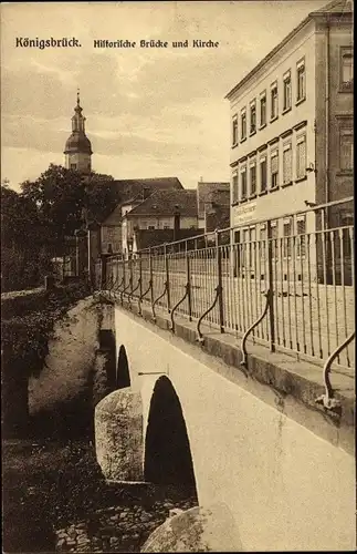 Ak Königsbrück in der Oberlausitz, Historische Brücke, Kirche