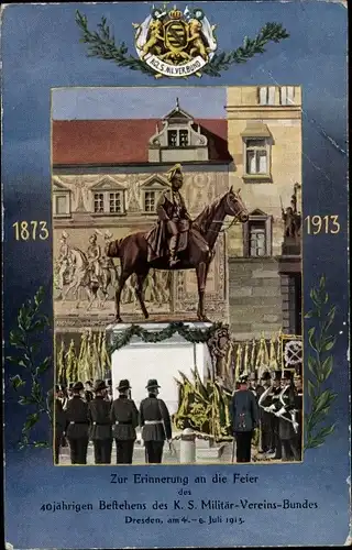 Litho Dresden Zentrum Altstadt, 40 jähriges Bestehen KS Militär Verein Bund, 4. - 6. Juli 1913