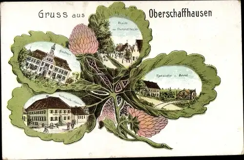 Kleeblatt Litho Oberschaffhausen Bötzingen im Schwarzwald, Restauration, Bahnhof, Schulhaus