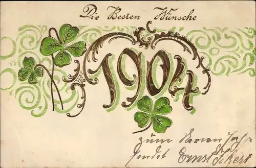 Präge Ak Glückwunsch Neujahr 1904, Glücksklee