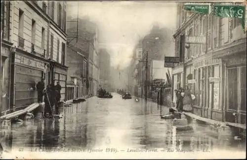 Ak Levallois Perret Hauts de Seine, La Crue de la Seine 1910, Rue Marjolin
