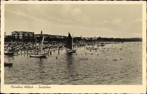 Ak Ostseebad Ahlbeck Heringsdorf auf Usedom, Badeleben, Segelboote, Strandpartie