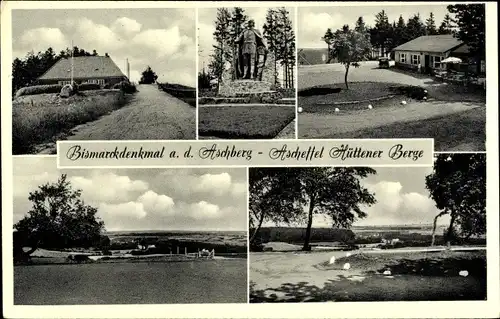 Ak Ascheffel in Schleswig Holstein, Bismarck Denkmal, Aschberg, Hüttener Berge, Gaststätte H. Lassen