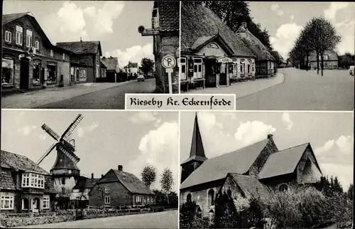 Ak Rieseby in Schleswig Holstein, Straßenpartie, Windmühle