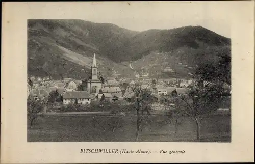 Ak Bitschwiller lès Thann Bitschweiler Elsass Haut Rhin, Ortschaft mit Landschaftsblick