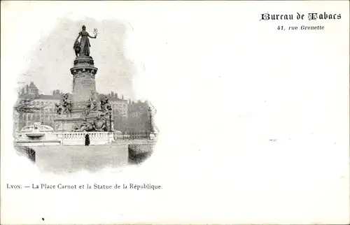 Ak Lyon Rhône, La Place Carnot et la Statue de la Republique