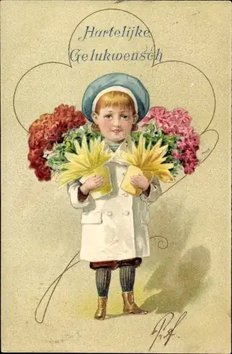 Ak Glückwunsch, Hartelijk Gelukwensch, Mädchen mit Blumen
