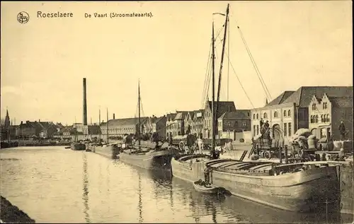 Ak Roeselare Roeselaere Rousselare Roulers Westflandern, De Vaart, Hafen, Frachtkähne