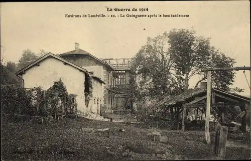 Ak Luneville Meurthe et Moselle, La Guinguette apres le bombardement, La Guerre de 1914