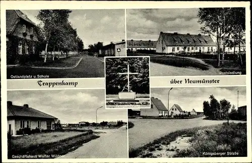 Ak Trappenkamp im Kreis Segeberg, Ostlandplatz, Schule, Postsiedlung, Geschäftshaus