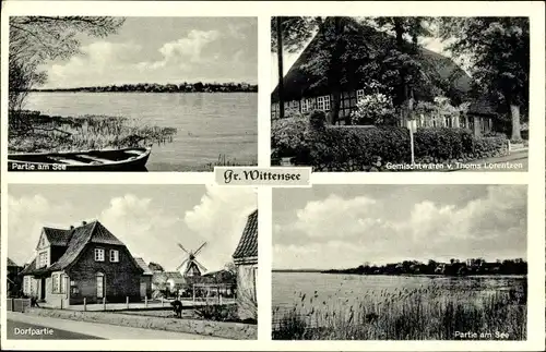 Ak Groß Wittensee in Schleswig Holstein, Partie am See, Dorfpartie, Gemischtwaren von T. Lorentzen