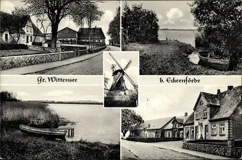 Ak Groß Wittensee in Schleswig Holstein, Partie am See, Windmühle