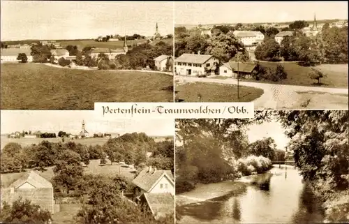 Ak Pertenstein Traunwalchen Traunreut Oberbayern, Panorama, Ortspartie, Kanalpartie