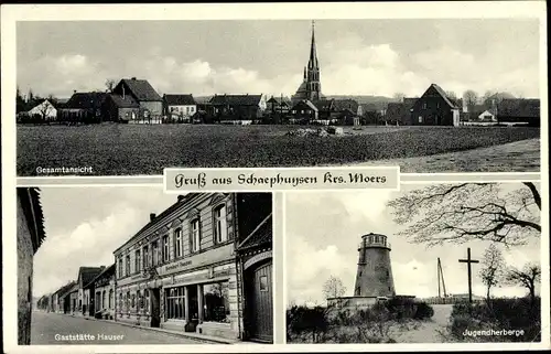 Ak Schaephuysen Rheurdt am Niederrhein, Panorama, Jugendherberge, Gaststätte Hauser