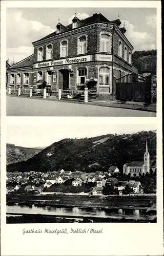 Ak Dieblich an der Mosel, Gasthaus Moselgruß, Blick auf den Ort