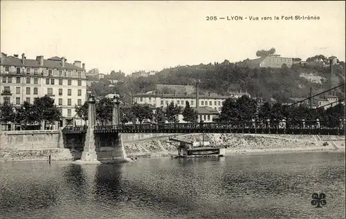 Ak Lyon Rhône, Vue vers le Fort Saint Irenee