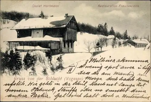 Ak Col de la Schlucht Vosges, Restauration Freudenreich, Chalet Hartmann