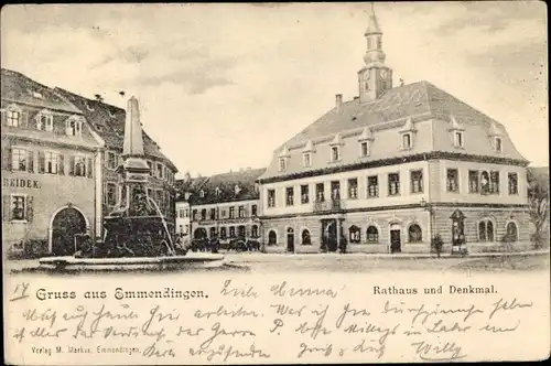 Ak Emmendingen in Baden, Rathaus, Denkmal