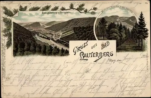 Litho Bad Lauterberg im Harz, Panorama vom Königstein, Blick vom Kummel