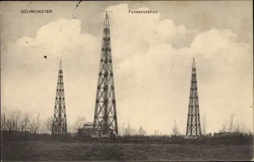 Ak Neumünster in Holstein, Funkenstation, Sendemasten