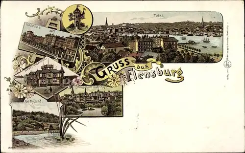 Litho Flensburg Schleswig Holstein, Kaserne, Bad Kollund, Anlagen am Bahnhof, Neuer Pavillon