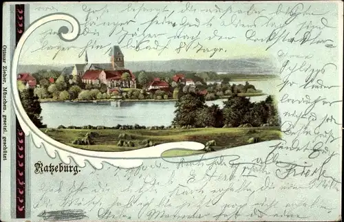 Litho Ratzeburg im Herzogtum Lauenburg, Gesamtansicht von Stadt und Umgebung