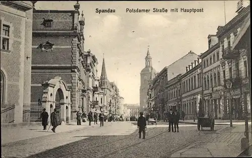 Ak Berlin Spandau, Potsdamer Straße, Hauptpost, Bahngleise, Kirchtürme