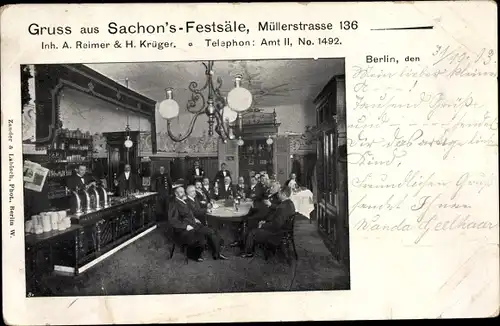 Ak Berlin Wedding, Sachons Festsäle, Müllerstraße 136