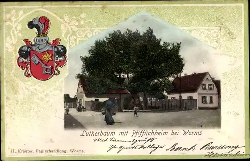 Wappen Passepartout Ak Pfiffligheim Worms in Rheinland Pfalz, Luherbaum