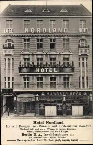 Ak Berlin Mitte, Hotel Nordland, Invalidenstraße 115