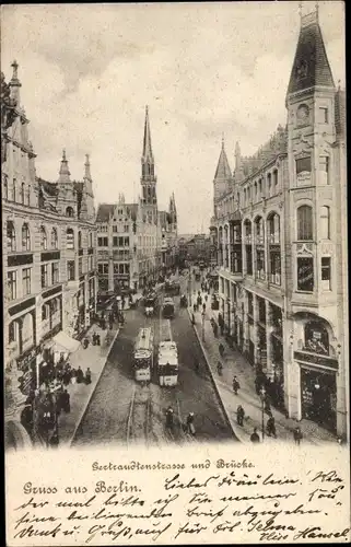 Ak Berlin Mitte, Gertraudenstraße, Brücke, Straßenbahn