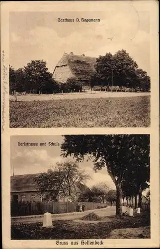 Ak Hollenbeck Harsefeld im Kreis Stade, Dorfstraße, Schule, Gasthaus