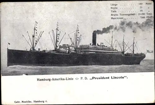 Ak HAPAG, Dampfschiff P.D. President Lincoln