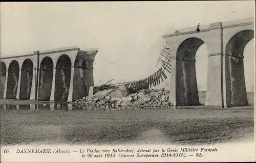 Ak Dannemarie Haut Rhin, Le Viaduc vers Ballersdorf, detruit par le Genie Militaire Francais, 1914